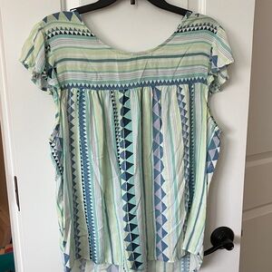 Sonoma Blue and Green Geometric Blouse